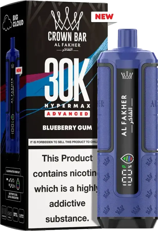 Puff rechargeable Al Fakher Crown Bar 30K Hyper Max Advanced, Blueberry Gum, vue principale