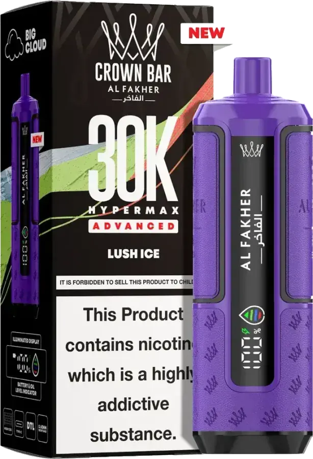 Puff rechargeable Al Fakher Crown Bar 30K Hyper Max Advanced, Lush Ice, vue principale