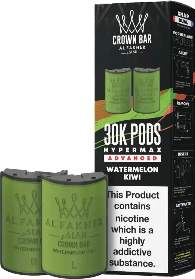 Cartouche de 2 ml Al Fakher Crown Bar 30K Hyper Max Advanced, Watermelon Kiwi, vue principale