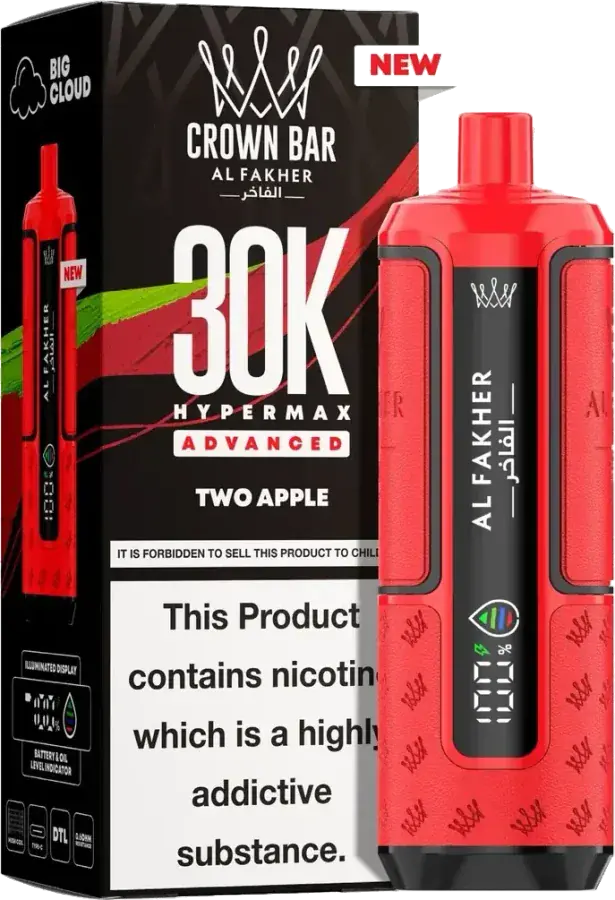 Puff rechargeable Al Fakher Crown Bar 30K Hyper Max Advanced, Two Apple