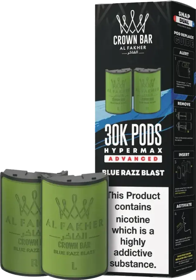 Cartouche de 2 ml Al Fakher Crown Bar 30K Hyper Max Advanced, Blue Razz Blast