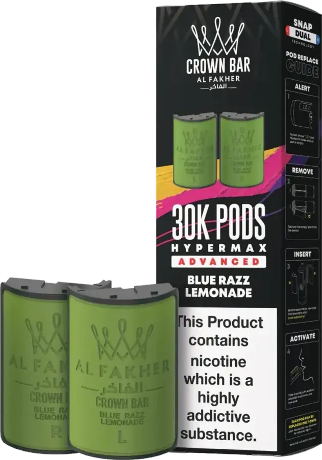 Cartouche de 2 ml Al Fakher Crown Bar 30K Hyper Max Advanced, Blue Razz Lemonade, vue principale