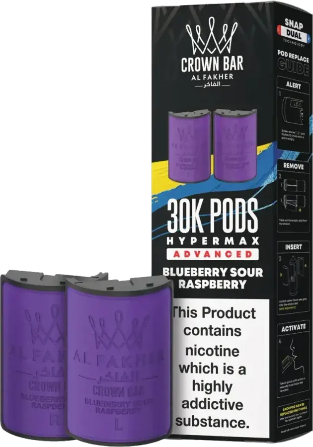 Cartouche de 2 ml Al Fakher Crown Bar 30K Hyper Max Advanced, Blueberry Sour Raspberry, vue principale