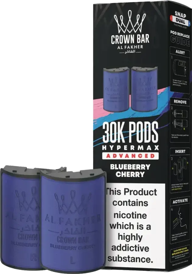 Cartouche de 2 ml Al Fakher Crown Bar 30K Hyper Max Advanced, Blueberry Cherry