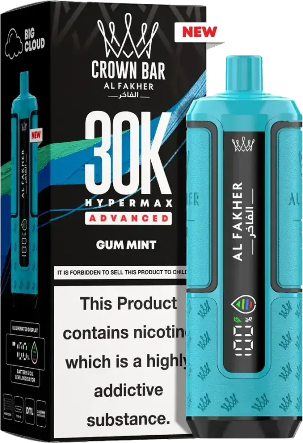 Puff rechargeable Al Fakher Crown Bar 30K Hyper Max Advanced, Gum Mint