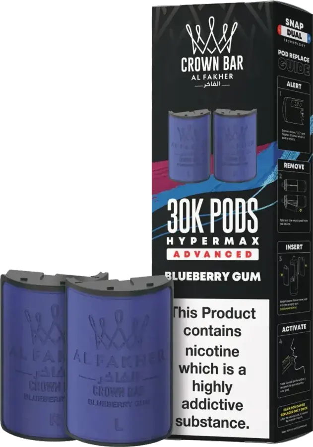 Cartouche de 2 ml Al Fakher Crown Bar 30K Hyper Max Advanced, Blueberry Gum, vue principale